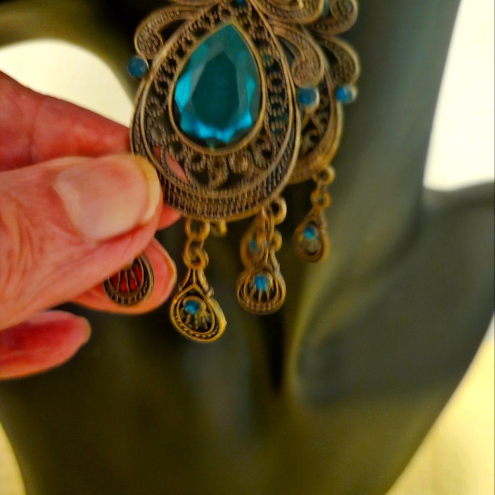 Turquoise Teardrop Filigree Chandelier Earrings